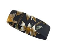 QMNVBDS Haarband mit goldenen Blumen auf schwarzem Band für Damen und Herren, rutschfestes Stirnband, elastisches Sport-Stirnband zum Laufen, Wandern, Schweiß-Stirnband für athletisches Yoga, Laufen,