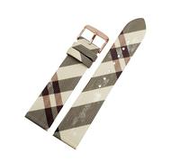 QNGMKBKTDZ Schnelle Demontage, kariertes Muster, Lederarmband, 12, 14, 16, 18, 20, 22 mm, Schwarzbraunes Armband, passend for BURBERRY Herren Damen Uhrenkette(Rice white RoseA,14mm)