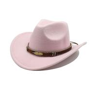 QOHNK AP Cowboyhut für Damen und Herren, Panama-Filzhut, Cowgirl-Hut, aufrollbar, Fedora-Hut mit Metallfeder, Western-Denim-Zylinderhut, rose, Einheitsgröße