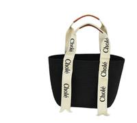 QOMJSDLP Strohtaschen Damen Shopper Einfache Große Kapazität Student Mode Summer Style Casual Gewebte Handtasche Silber Strohhalm Tasche-Schwarz