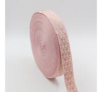 QQLADY 5 Yards 25 mm glänzendes Gurtband mit kleinen Blumen, Jacquard-Stickerei aus Polyester/Baumwolle für alle Gelegenheiten in Rosa