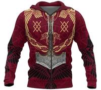 QQTQQ Viking 3D Thor's Hammer Hoodies, Nordic Mythology Unisex Langarm Streetwear Casual Hoody (Color : Red, Size : L)