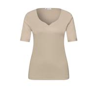 Kurzarmshirt STREET ONE "Style Ada", Damen, Gr. 42, cotton beige, Jersey, Obermaterial: 50% Baumwolle, 50% Modal. Futter: 100% Baumwolle, unifarben, normal hüftbedeckend, herzförmiger Ausschnitt, Shir
