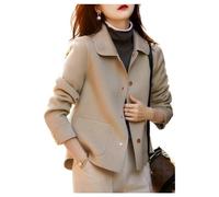 QREXVOG Damenwolle Erbsenmäntel Doppelseitiger Revers Short Copfel Losen Top Winter Wollmantel