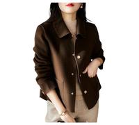 QREXVOG Damenwolle Erbsenmäntel Doppelseitiger Revers Short Copfel Losen Top Winter Wollmantel