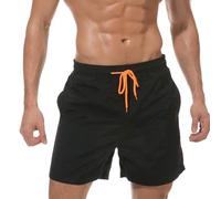 Qrity Herren Badeshorts, Badehose Herren Jungen Badeshorts Männer, Strandhose mit Taschen, Schwimmen Schnelltrocknen, Strandshorts, Verstellbarer Kordelzug, Schwarz -S