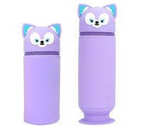 QRKPVHD Kawaii Federmäppchen Silikon-2-in-1 Teleskopisch Mäppchen und Stifteköcher, Süße Tier Federmäppchen, Ständer Federtasche1 Fach Rund für Mädchen, Schülerin Geschenk