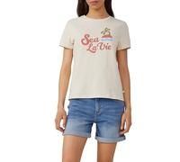 QS Baumwollshirt mit Frontprint helles Sand XL