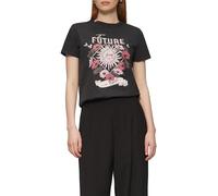 QS Baumwollshirt mit Frontprint in gewaschener Optik schwarz L