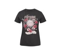 QS Baumwollshirt mit Frontprint in gewaschener Optik schwarz L