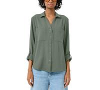 Langarmbluse QS, Damen, Gr. 32, olive, Web, Obermaterial: 100% Polyester, unifarben, tailliert hüftbedeckend, V-Ausschnitt, mit Knopf krempelbar,mit Knöpfen, Blusen Langarmbluse, mit Knopfleiste und B