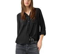 Langarmbluse QS, Damen, Gr. 44, schwarz, Web, Obermaterial: 100% Polyester, unifarben, tailliert hüftbedeckend, V-Ausschnitt, mit Knopf krempelbar,mit Knöpfen, Blusen, mit Knopfleiste und Brusttaschen