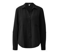 Langarmbluse QS, Damen, Gr. 36, schwarz, Web, Obermaterial: 100% Polyester, unifarben, tailliert hüftbedeckend, V-Ausschnitt, mit Knopf krempelbar,mit Knöpfen, Blusen, mit Knopfleiste und Brusttaschen