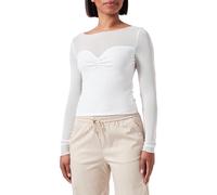 QS Damen 2144067 Langarmshirt im Fabric Mix, Creme, Large
