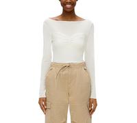 QS Damen 2144067 Langarmshirt im Fabric Mix, Creme, Small