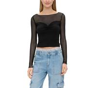 QS Damen 2144067 Langarmshirt im Fabric Mix, Schwarz, Small