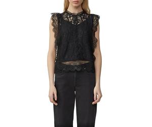 QS Damen 2162734 Blusentop mit Spitze, schwarz, 44