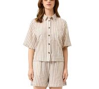 QS Damen Bluse - Loose Fit, Baumwolle, Streifenmuster, Kurzarm mit Knopfleiste