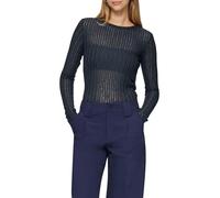 QS Damen Leicht Transparentes Longsleeve Mit Strukturmuster Langarmshirt, 5872_tiefblau, S EU