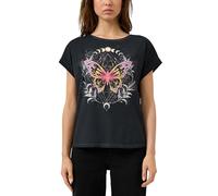 Rundhalsshirt QS, Damen, Gr. XL (42), schwarz, Jersey, Obermaterial: 100% Baumwolle, bedruckt, normal hüftbedeckend, Rundhals, Shirts Rundhalsshirt, mit großem Print (61680900-XL) schwarz