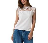 QS Damen T-Shirt - Regular Fit, Spitzenmix, ärmellos, Rundhalsausschnitt