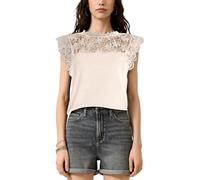 QS Damen T-Shirt - Regular Fit, Spitzenmix, ärmellos, Rundhalsausschnitt