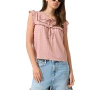QS Damen T-Shirt - Regular Fit, strukturierter Jacquard, ärmellos mit Spitzeneinsätzen und Volants