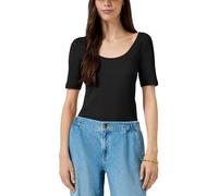 Rundhalsshirt QS, Damen, Gr. L (40), schwarz, Jersey, Obermaterial: 93% Baumwolle, 7% Elasthan, unifarben, körpernah hüftbedeckend, tiefer Rundhals, abgesteppte Kante, Shirts Rundhalsshirt, Sommershir