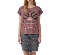 T-Shirt QS, Damen, Gr. XL, rot (rosenholz), Obermaterial: 100% Baumwolle, bedruckt, casual, regular fit taillenbedeckt, Rundhals, Kurzarm, Shirts, mit Print (74034210-XL) rosenholz