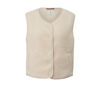 Plüschweste QS, Damen, Gr. XXL, beige (ecru), Plüsch, Obermaterial: 100% Polyester, unifarben, hüftlang, V-Ausschnitt, Westen, Druckknöpfe, abgerundeter V-Ausschnitt (30940647-XXL) ecru