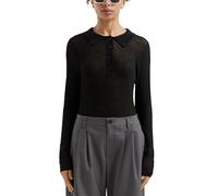 Leicht transparenter Pullover mit Knopfleiste und Polokragen S schwarz 2170423.9999.S