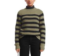 Strickpullover QS, Damen, Gr. S, grün schwarz, Strick, Obermaterial: 85% Polyester, 13% Polyacryl, 2% Elasthan, gestreift, lässig geschnitten hüftbedeckend, Rundhals, Pullover Strickpullover, mit Steh