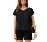 Kurzarmshirt QS, Damen, Gr. S (36), schwarz, Jersey, Obermaterial: 48% Baumwolle, 48% Modal, 4% Elasthan, unifarben, normal hüftbedeckend, V-Ausschnitt, Shirts Kurzarmshirt, mit V-Ausschnitt und Spitz