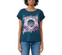 Rundhalsshirt QS, Damen, Gr. M (38), blau, Jersey, Obermaterial: 100% Baumwolle, bedruckt, normal hüftbedeckend, Rundhals, Shirts Rundhalsshirt, mit großem Print (26032738-M) blau