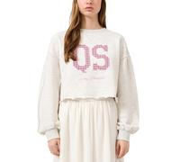 QS Q/S Damen Sweatshirt - verkürzt, ausgefranster Saum, Logopatch