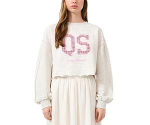 QS Q/S Damen Sweatshirt - verkürzt, ausgefranster Saum, Logopatch
