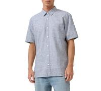 Kurzarmhemd QS, Herren, Gr. L, N-Gr, blau melange, Web, Obermaterial: 55% Leinen, 45% Baumwolle, unifarben, normal hüftbedeckend, Rundhals, Hemden, aus Leinenmischung (86372146-L) blau melange