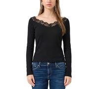 Langarmshirt QS, Damen, Gr. S (36), schwarz, Feinripp, Obermaterial: 100% Baumwolle, unifarben, tailliert hüftbedeckend, V-Ausschnitt, Shirts Langarmshirt, mit Spitzen-V-Ausschnitt (24690819-S) schwar