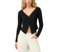 Rippshirt mit Spitze M schwarz 2178476.9999.M