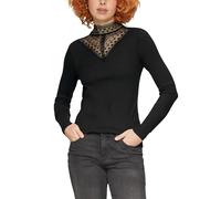 QS Rippshirt mit Spitzeneinsatz und Stehkragen