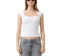Kurzarmshirt QS, Damen, Gr. M (38), weiß, Rippware, Obermaterial: 93% Baumwolle, 7% Elasthan, unifarben, körpernah hüftbedeckend, eckiger Ausschnitt, abgesteppte Kante, Shirts, mit eckigem Ausschnitt