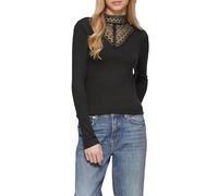 Schmales Rippshirt mit Spitzeneinsatz am Ausschnitt XS schwarz 2162940.9999.XS