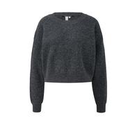 Strickpullover QS, Damen, Gr. M, grau (dunkelgrau melange), Rippstrick, Obermaterial: 80% Polyester, 20% Polyamid, meliert, loose fit kurz, Rundhals, Strickbund, Pullover Strickpullover, Rippstrick, R