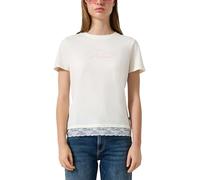 Rundhalsshirt QS, Damen, Gr. XXL (44), weiß, Jersey, Obermaterial: 100% Baumwolle, bedruckt, tailliert hüftbedeckend, Rundhals, Shirts Rundhalsshirt, mit Letter-Print und Spitze am Saum (65223439-XXL)