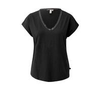 Kurzarmshirt QS, Damen, Gr. S (36), schwarz, Jersey, Obermaterial: 48% Baumwolle, 48% Modal, 4% Elasthan, unifarben, normal hüftbedeckend, V-Ausschnitt, Shirts Kurzarmshirt, mit V-Ausschnitt und Spitz