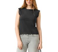 Rundhalsshirt QS, Damen, Gr. XXL (44), schwarz, Jersey, Obermaterial: 100% Baumwolle, unifarben, normal hüftbedeckend, Rundhals, Häkelkante, Shirts Rundhalsshirt, mit Häkel-Details an der Schulter (92