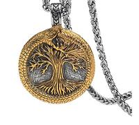 qsebhnj Wikinger Halsketten Für Herren, Nordische Mythologie Yggdrasil Helm Der Ehrfurcht Rune Ouroboros Medaillon Anhänger, Vintage Heidnische Gotische Nordische Schmuckgeschenke,23"