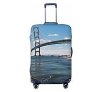 QSMBNET Reisegepäck-Abdeckung, Mackinac, Hängebrücke, Spandex, Koffer-Schutz, waschbar, modisch, elastisch, kratzfest, passend für 45,7 - 81,3 cm Gepäck, Schwarz , L