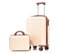 Qsmile 14"/19" Abwischfestes Beige Reisekoffer Set - Leise 360° Spinnerräder Kratzfest & wasserabweisend ABS-Hartschale Handgepäck checkinfrei mit Zahlenschloss 14" Organizer für Büro-Kurzreisen
