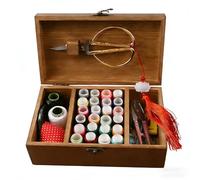 qsms01 Holz-Nähkorb mit Nähzubehör-Set - Vintage Organizer für Mama, Oma & Nähbegeisterte (Für Haushalt & Notfallreparaturen),A/Premium Edition